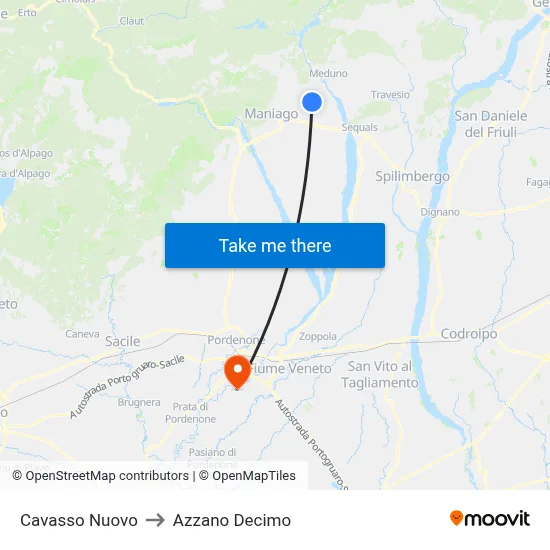 Cavasso Nuovo to Azzano Decimo map