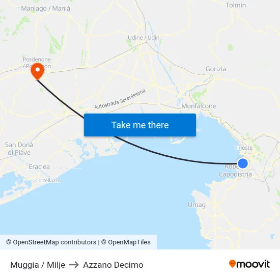 Muggia / Milje to Azzano Decimo map