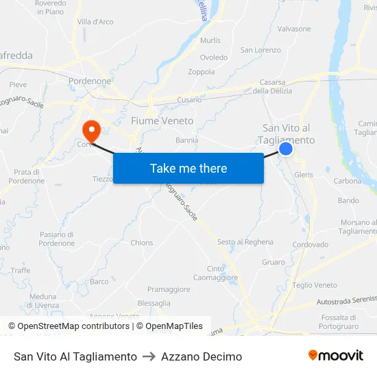 San Vito Al Tagliamento to Azzano Decimo map