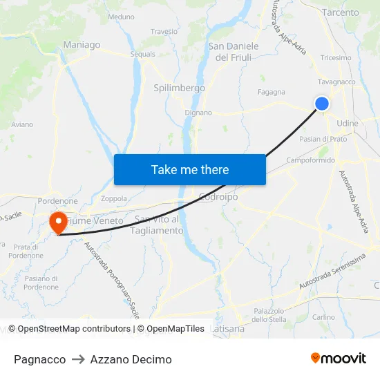 Pagnacco to Azzano Decimo map