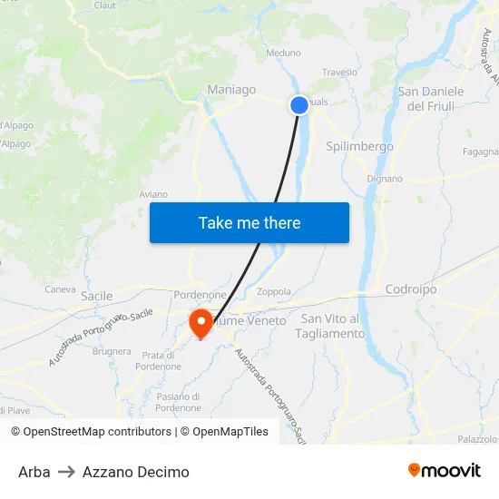 ARBA to Azzano Decimo map