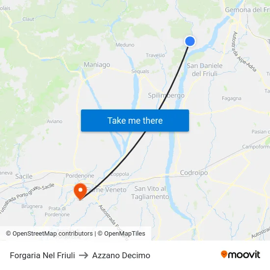 Forgaria Nel Friuli to Azzano Decimo map