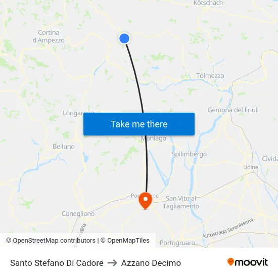 Santo Stefano Di Cadore to Azzano Decimo map