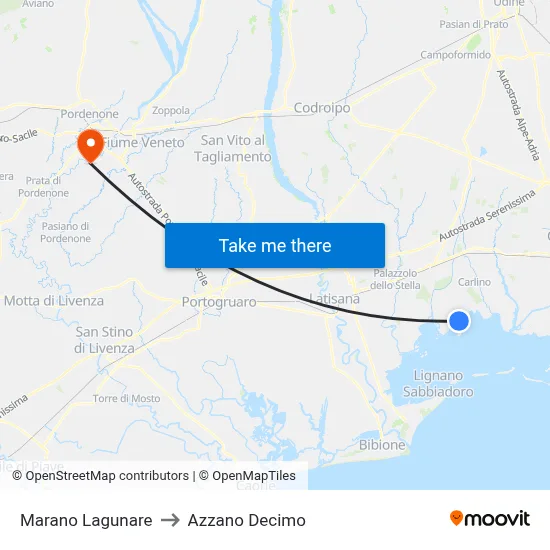 Marano Lagunare to Azzano Decimo map