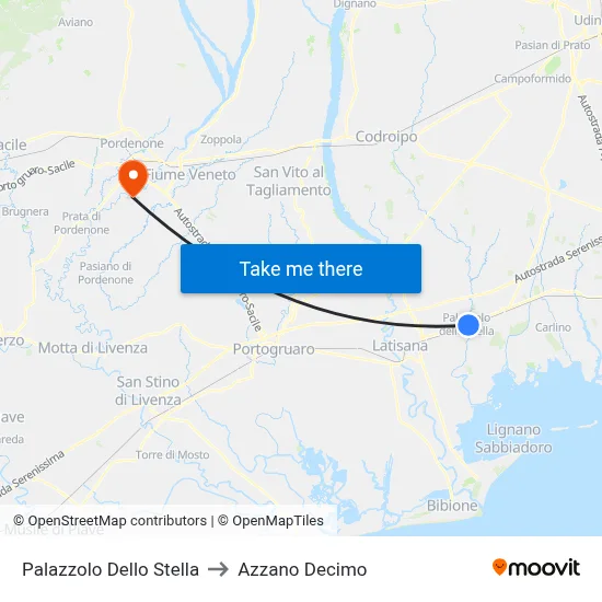 Palazzolo dello Stella to Azzano Decimo map