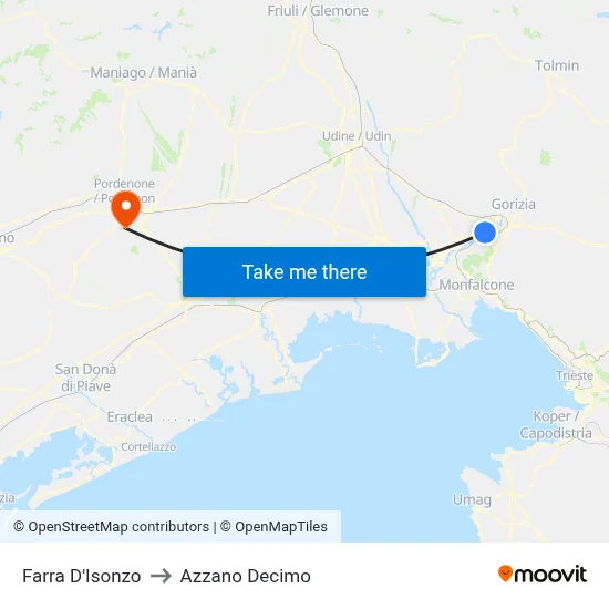 Farra d'Isonzo to Azzano Decimo map
