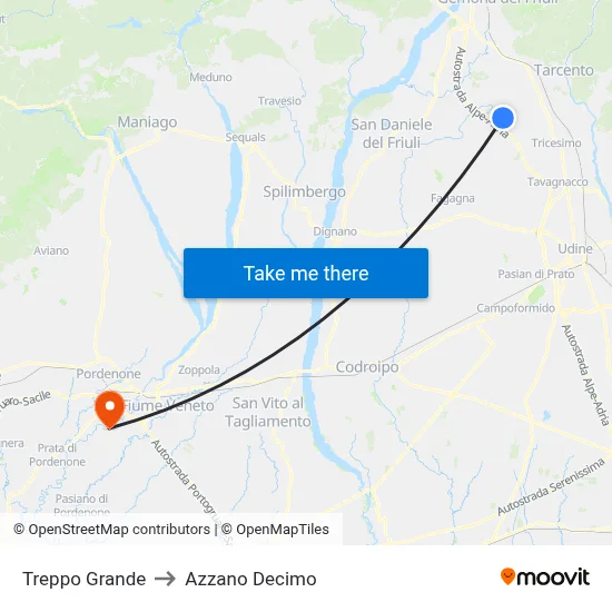 Treppo Grande to Azzano Decimo map