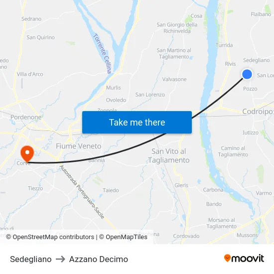 Sedegliano to Azzano Decimo map
