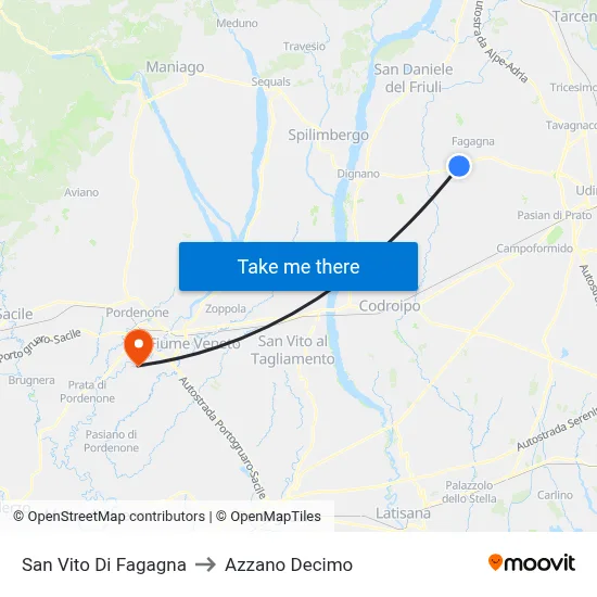San Vito di Fagagna to Azzano Decimo map