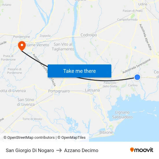 San Giorgio Di Nogaro to Azzano Decimo map