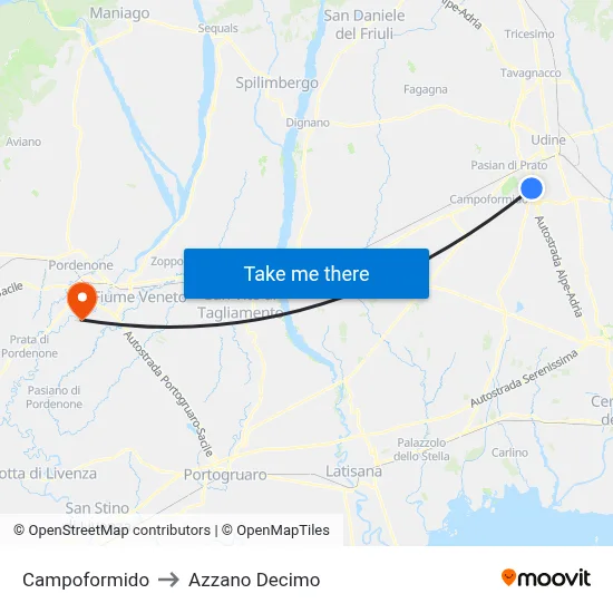 Campoformido to Azzano Decimo map