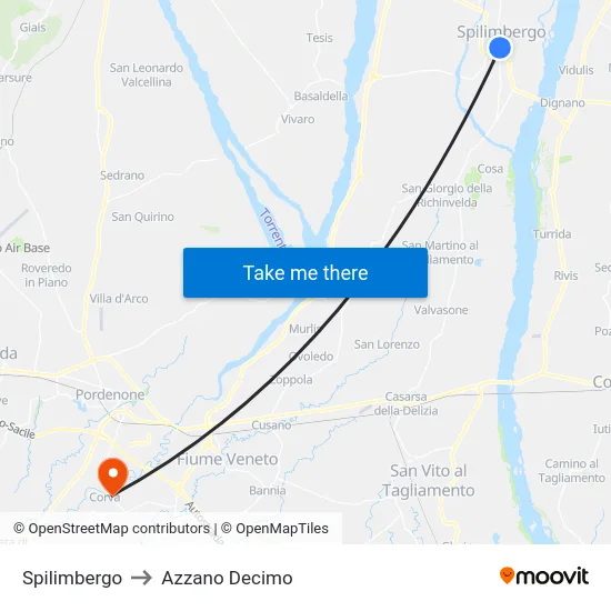 Spilimbergo to Azzano Decimo map