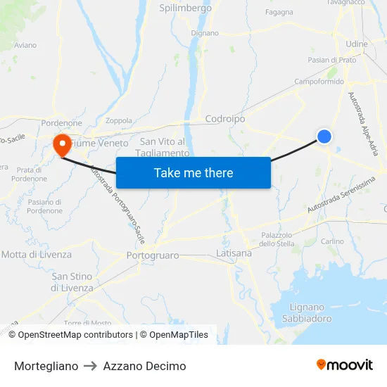 Mortegliano to Azzano Decimo map