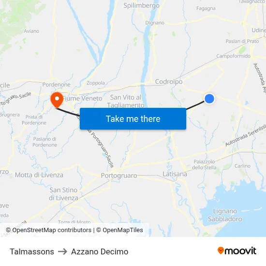 Talmassons to Azzano Decimo map