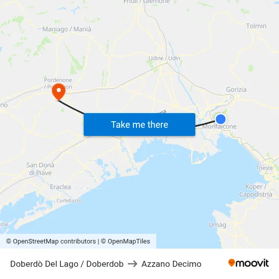 Doberdò del Lago / Doberdob to Azzano Decimo map