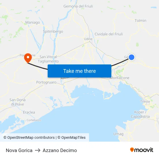 Nova Gorica to Azzano Decimo map