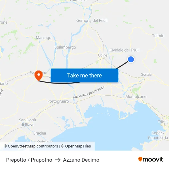 Prepotto / Prapotno to Azzano Decimo map