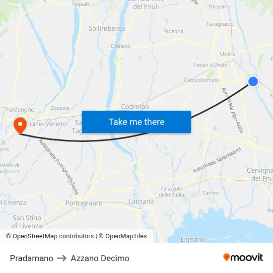 Pradamano to Azzano Decimo map