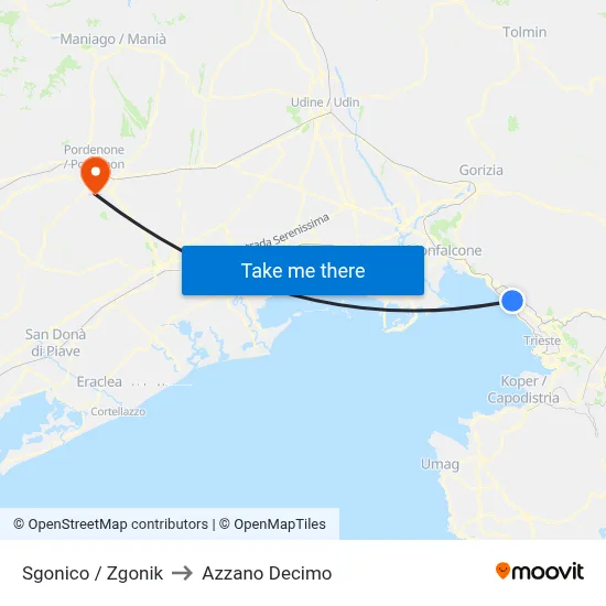 Sgonico / Zgonik to Azzano Decimo map