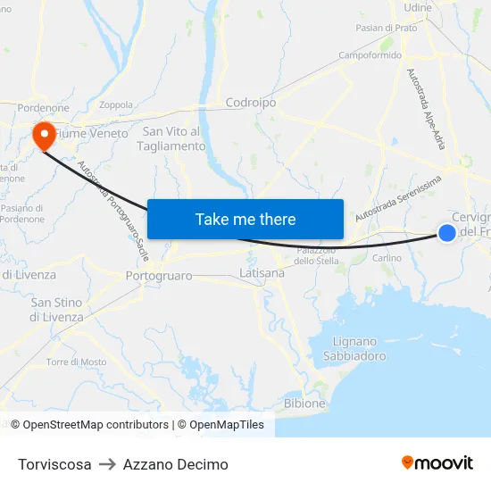 Torviscosa to Azzano Decimo map