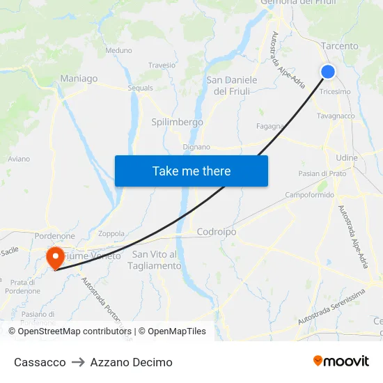 Cassacco to Azzano Decimo map