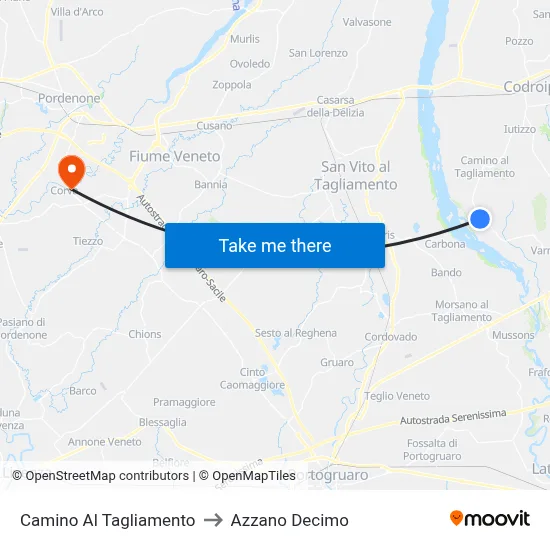 Camino al Tagliamento to Azzano Decimo map