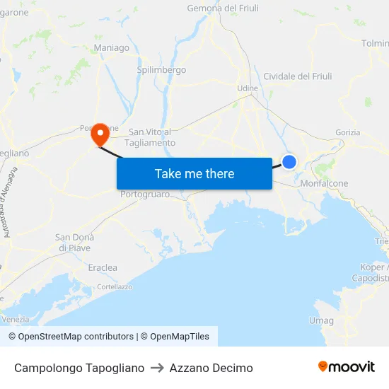 Campolongo Tapogliano to Azzano Decimo map