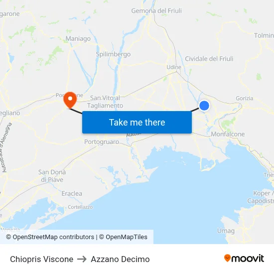 Chiopris Viscone to Azzano Decimo map