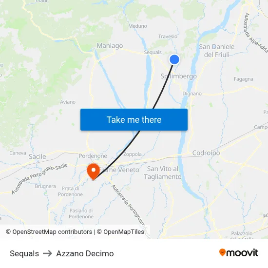 Sequals to Azzano Decimo map