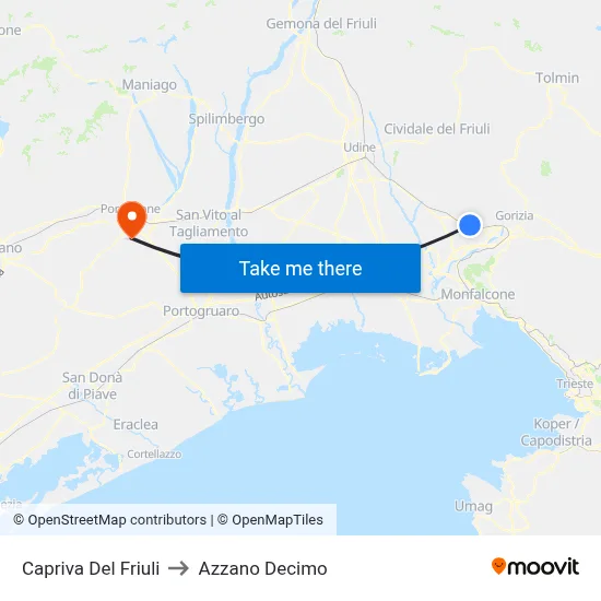Capriva del Friuli to Azzano Decimo map