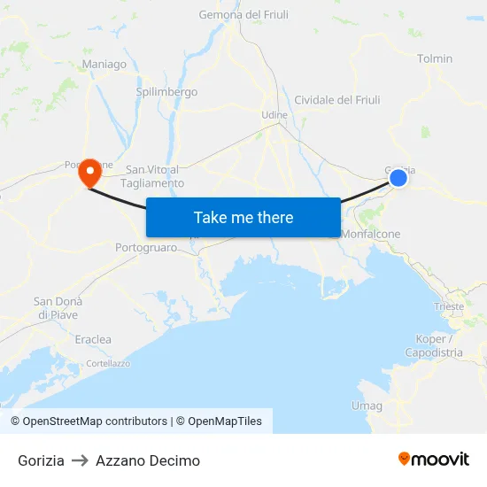 Gorizia to Azzano Decimo map