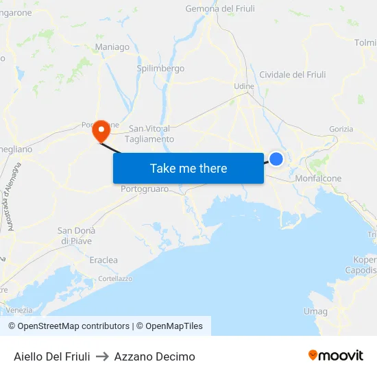 Aiello Del Friuli to Azzano Decimo map