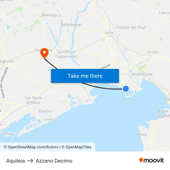 Aquileia to Azzano Decimo map