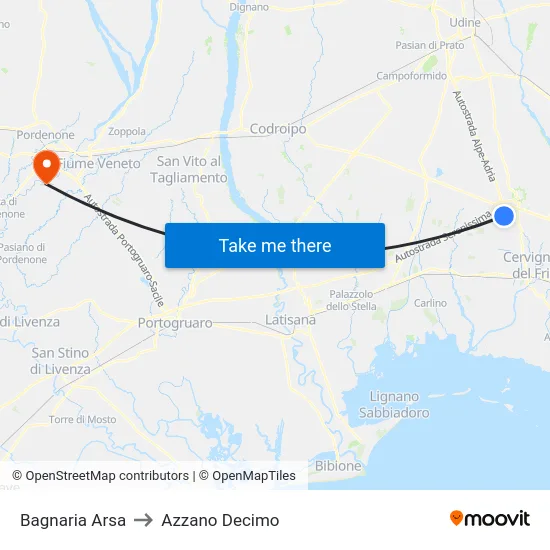 Bagnaria Arsa to Azzano Decimo map
