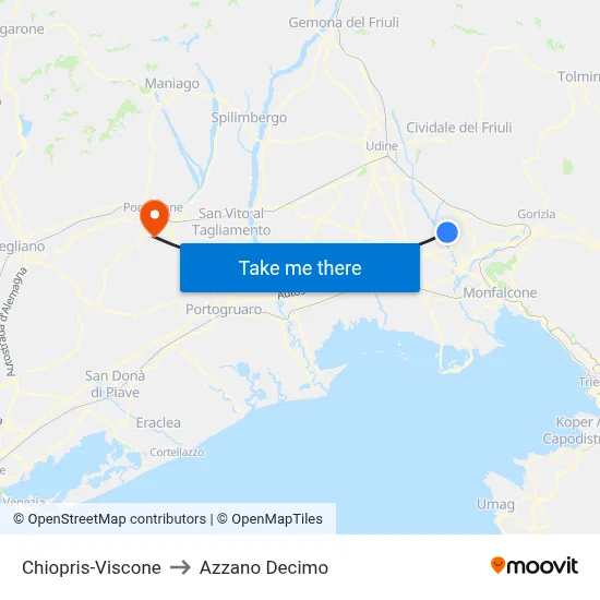 Chiopris-Viscone to Azzano Decimo map