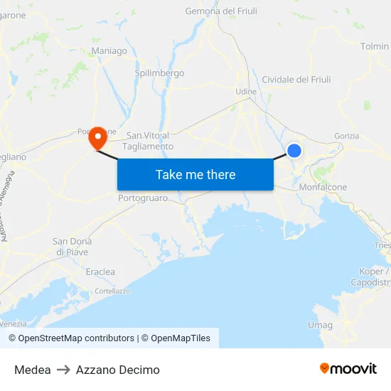 Medea to Azzano Decimo map