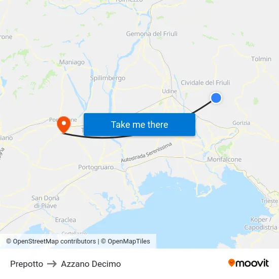 Prepotto to Azzano Decimo map