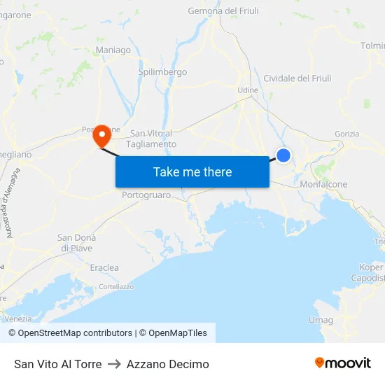 San Vito Al Torre to Azzano Decimo map