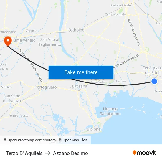 Terzo D' Aquileia to Azzano Decimo map