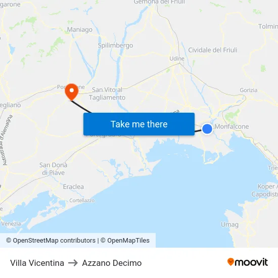 Villa Vicentina to Azzano Decimo map