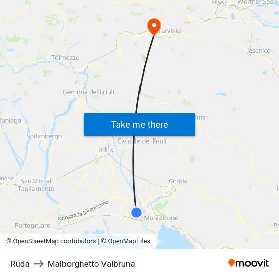 Ruda to Malborghetto Valbruna map