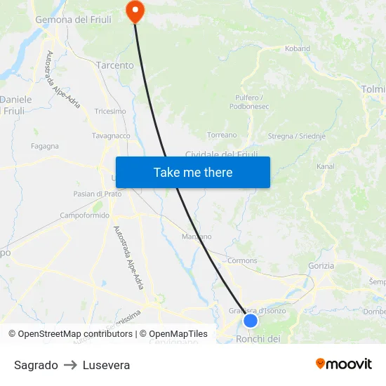 Sagrado to Lusevera map