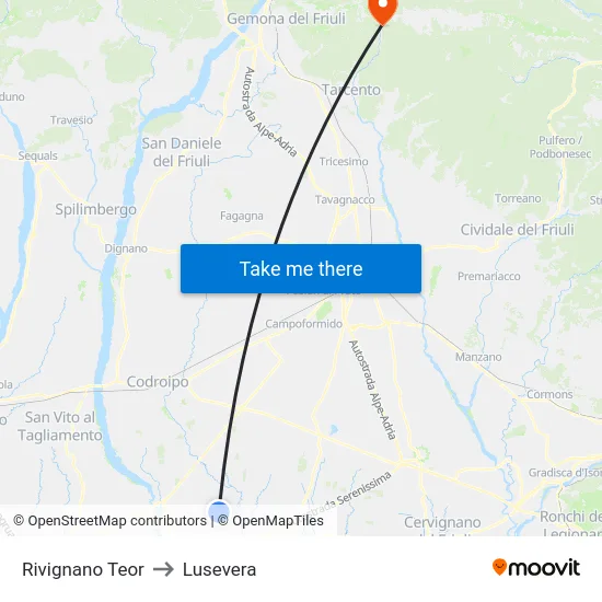 Rivignano Teor to Lusevera map