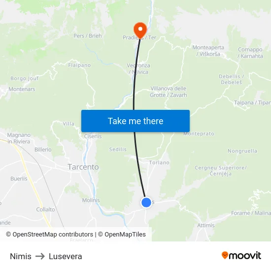 Nimis to Lusevera map