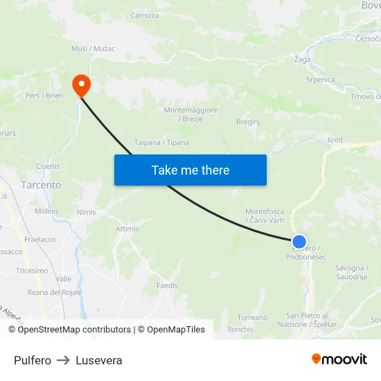 Pulfero to Lusevera map