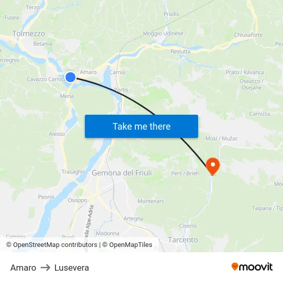 Amaro to Lusevera map