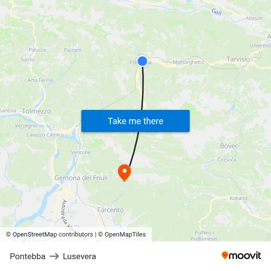 Pontebba to Lusevera map