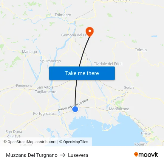 Muzzana Del Turgnano to Lusevera map