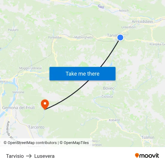 Tarvisio to Lusevera map