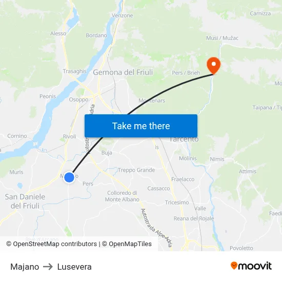 Majano to Lusevera map